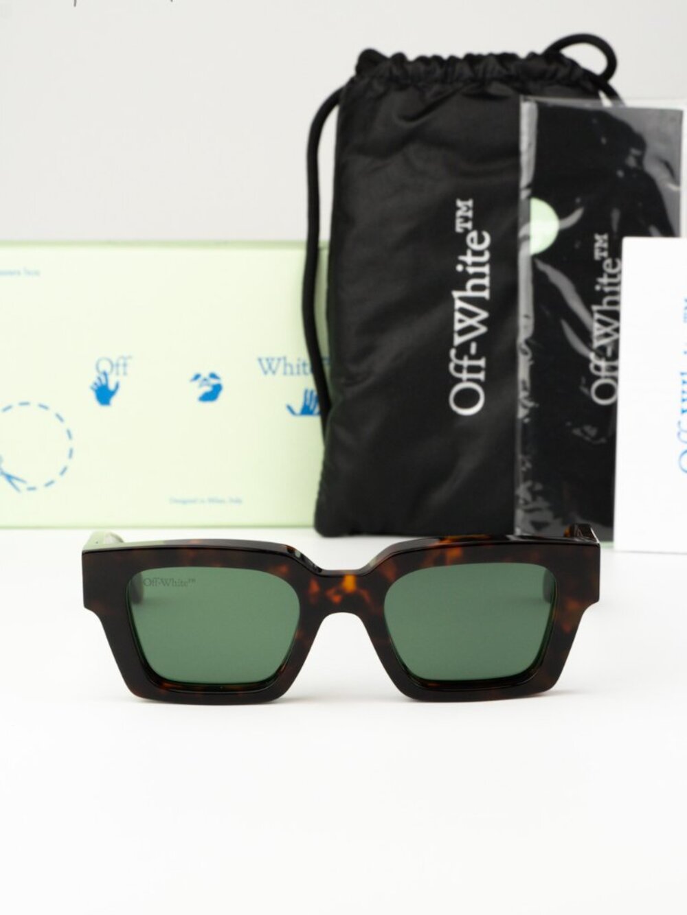 Off-White VIRGIL Men Sunglasses Havana Green Square OERI008 2645 NEW AUTHENTIC